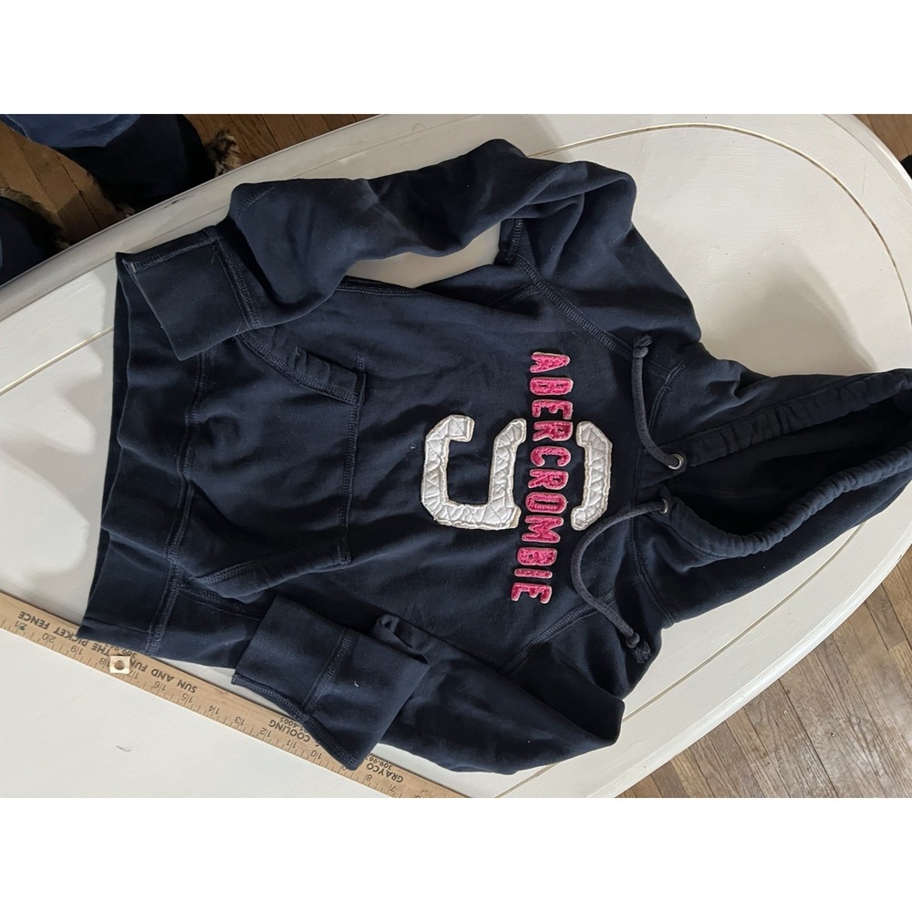 Abercrombie & Fitch Y2K Hoodie Womens Sz S Sweatshirt Spellout Preppy Comfy Blue